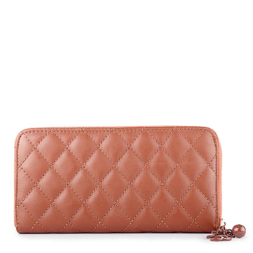 Chanel Key Chain Zip Around Quilted Wallet Brown